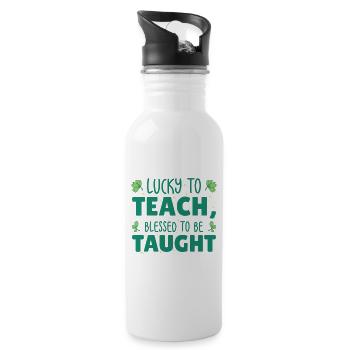 St. Patrick's Day Teaching Lucky Shamrock Clover - Water bottle with straw - white - Right