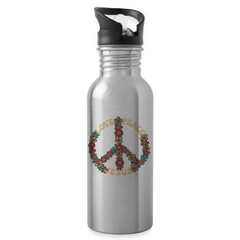 Amour paix jésus paix signe hippie fleurs 70s 60s - Gourde avec paille intégrée - argent clair - Droite