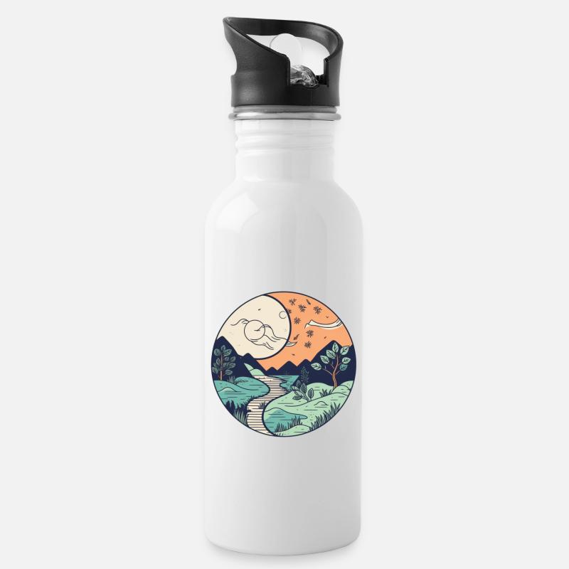 wundervolle Natur - Trinkflasche mit integriertem Trinkhalm - Weiß