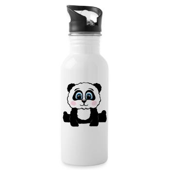 Panda Pandabär Geschenk Damen Herren Kinder - Trinkflasche mit integriertem Trinkhalm - Weiß - Rechts