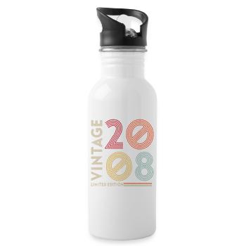 Vintage 2008 Geburtstag - Trinkflasche mit integriertem Trinkhalm - Weiß - Rechts