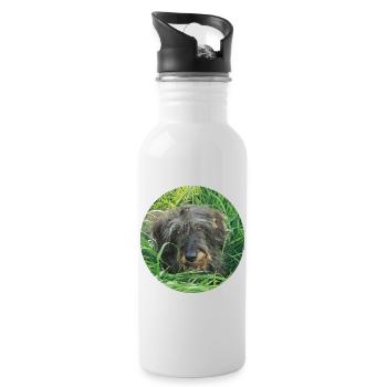 Cute wire-haired dachshund lifelike - dachshund - Water bottle with straw - white - Right