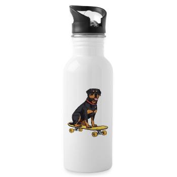 Rottweiler Chien Rottweiler Puppy Skateboard Chiens - Gourde avec paille intégrée - blanc - Droite