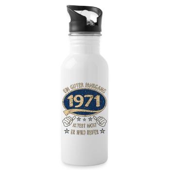 52. Geburtstag 1971 Guter Jahrgang - Trinkflasche mit integriertem Trinkhalm - Weiß - Rechts