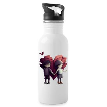 Origami-Liebe – Hände und Herzen - Trinkflasche mit integriertem Trinkhalm - Weiß - Rechts