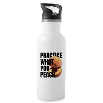Practice what you peach - Lustiger Spruch Pfirsich - Trinkflasche mit integriertem Trinkhalm - Weiß - Rechts