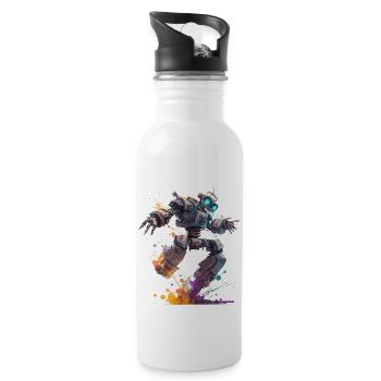 Fantasie Roboter in einem Funky Art Style - Trinkflasche mit integriertem Trinkhalm - Weiß - Rechts