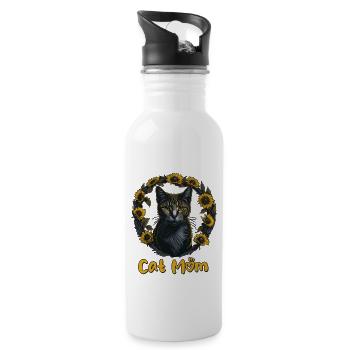 Cat Mom Katzenmama Sonnenblumen Katze - Trinkflasche mit integriertem Trinkhalm - Weiß - Rechts