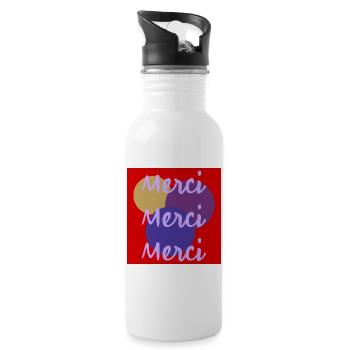 MERCI. THANKS. THANK YOU. ANNIVERSAIRE. NAISSANCE. - Gourde avec paille intégrée - blanc - Droite