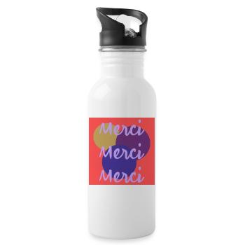 MERCI. THANKS. THANK YOU. ANNIVERSAIRE. NAISSANCE. - Gourde avec paille intégrée - blanc - Droite