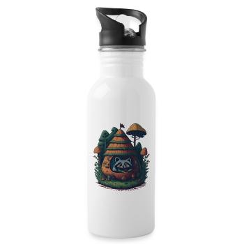 Waschbär in Cottagecore Home - Trinkflasche mit integriertem Trinkhalm - Weiß - Rechts