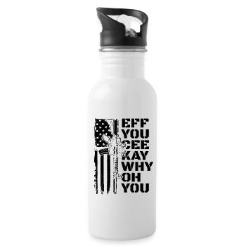 Eff du cee kay warum oh du hast die amerikanische - Trinkflasche mit integriertem Trinkhalm - Weiß - Rechts