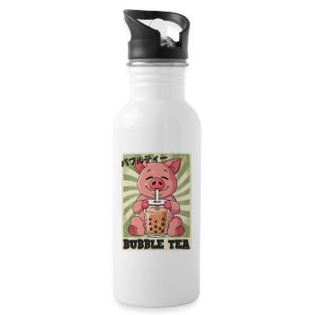 Boba Tea Schwein Bubble Tea - Trinkflasche mit integriertem Trinkhalm - Weiß - Rechts