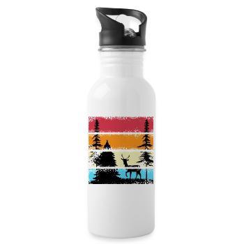 Wald shinrin yoku Waldmeditation retro Hirsch - Trinkflasche mit integriertem Trinkhalm - Weiß - Rechts