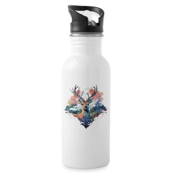 Deer Deer Antler Animal Nature Forest Wilderness Mountains - Water bottle with straw - white - Right