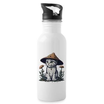 Pilz-Katze - Trinkflasche mit integriertem Trinkhalm - Weiß - Rechts