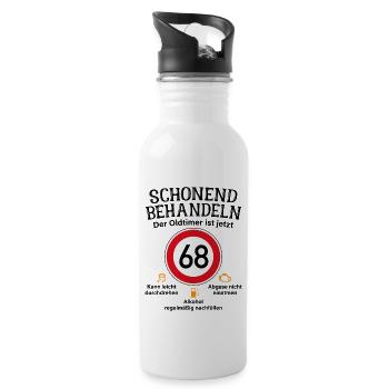 68. Geburtstag Schonend Behandeln Oldtimer Ist 68 - Trinkflasche mit integriertem Trinkhalm - Weiß - Rechts