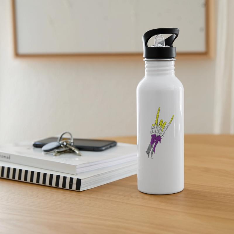 Non Binary Pride Flag Devil Horn Skeleton Subtle Trinkflasche mit integriertem Trinkhalm
