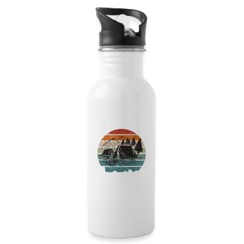 Ich bin pensioniert, campen ist mein Job - Design - Trinkflasche mit integriertem Trinkhalm - Weiß - Rechts