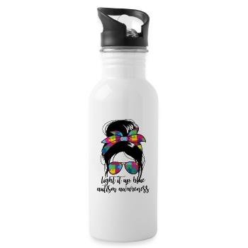Z�nden Sie es Blue Autism Awareness auf, hell es b - Trinkflasche mit integriertem Trinkhalm - Weiß - Rechts