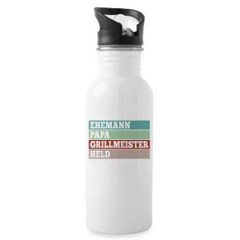 Ehemann Papa Grillmeister Held - Trinkflasche mit integriertem Trinkhalm - Weiß - Rechts