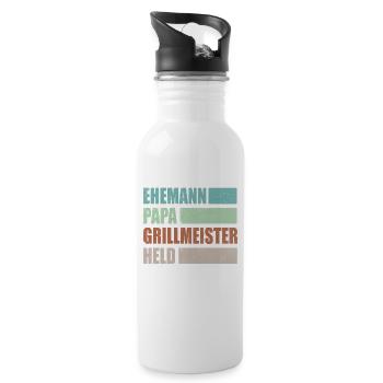 Ehemann Papa Grillmeister Held Vatertag - Trinkflasche mit integriertem Trinkhalm - Weiß - Rechts