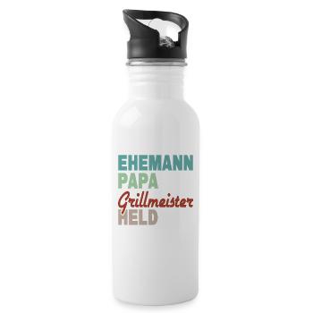 Ehemann Papa Grillmeister Held - Trinkflasche mit integriertem Trinkhalm - Weiß - Rechts