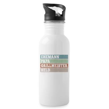 Ehemann Papa Grillmeister Held - Trinkflasche mit integriertem Trinkhalm - Weiß - Rechts