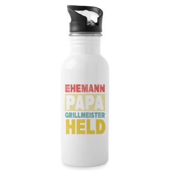 Ehemann Papa Grillmeister Held - Trinkflasche mit integriertem Trinkhalm - Weiß - Rechts