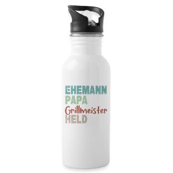 Ehemann Papa Grillmeister Held Vatertag - Trinkflasche mit integriertem Trinkhalm - Weiß - Rechts
