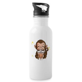 Bubble Tea Affe Boba Tea Bobaholic - Trinkflasche mit integriertem Trinkhalm - Weiß - Rechts