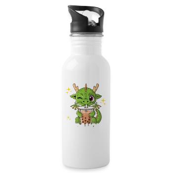 Bubble Tea Drache Boba Tea Bobaholic - Trinkflasche mit integriertem Trinkhalm - Weiß - Rechts