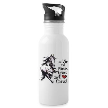 Cheval Drôle Femme Fille Enfant Vie avec un Cheval - Gourde avec paille intégrée - blanc - Droite