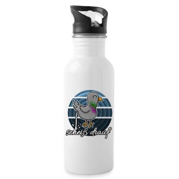 scheiss drauf Taube Cartoon Schriftzug lustig - Trinkflasche mit integriertem Trinkhalm - Weiß - Rechts