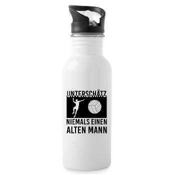 Volleyball Unterschätz Niemals Einen Alten Mann - Trinkflasche mit integriertem Trinkhalm - Weiß - Rechts