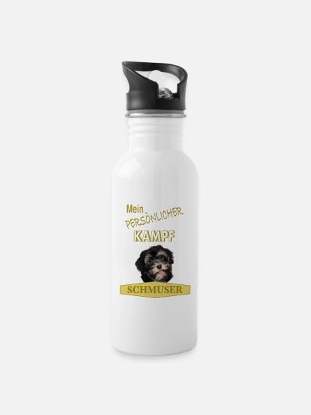 Mein persönlicher Kampfschmuser - Havaneser - Trinkflasche mit integriertem Trinkhalm - Weiß