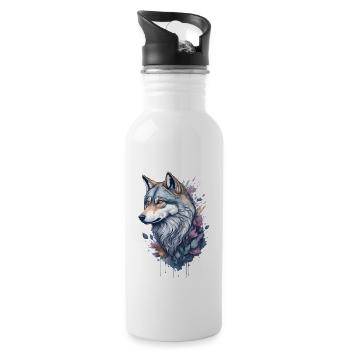 Skurriles Blumenwolf-Aquarellgemälde - Trinkflasche mit integriertem Trinkhalm - Weiß - Rechts