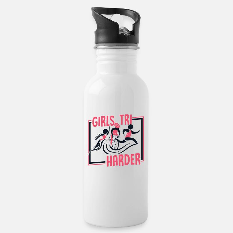 Girls TRI Harder Triathlonrad Triathlet Training - Trinkflasche mit integriertem Trinkhalm - Weiß