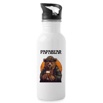 Papa Bear proud Daddy stolzer Vater - Trinkflasche mit integriertem Trinkhalm - Weiß - Rechts