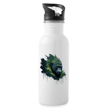 Aquarell Gorilla mit Blättern - Trinkflasche mit integriertem Trinkhalm - Weiß - Rechts