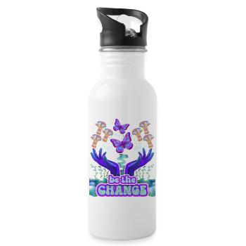 Psychedelische Pilze, Mushroom, lustiger Spruch - Trinkflasche mit integriertem Trinkhalm - Weiß - Rechts