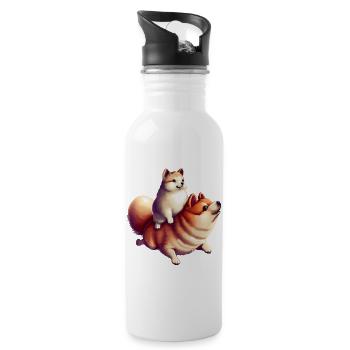 Shiba Inu dog on back - Water bottle with straw - white - Right