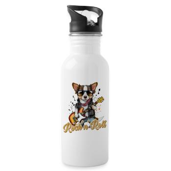 Funny Dog with Electric Guitar Rock 'n' Roll - Water bottle with straw - white - Right