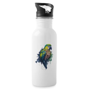 Captivating Watercolor Painting of a Parrot - Water bottle with straw - white - Right
