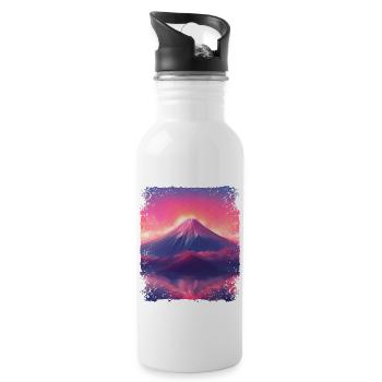 Aesthetic Japanese Mount Fuji Vaporwave Sight - Water bottle with straw - white - Right