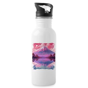 Aesthetic Vaporwave Volcano Japan Sight Mount Fuji - Water bottle with straw - white - Right