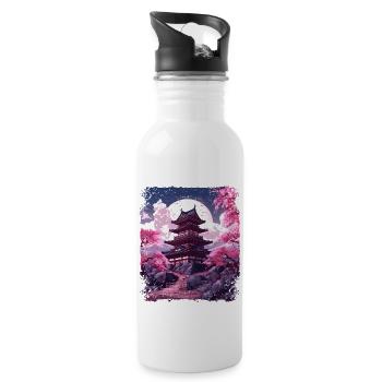 Sakura en fleurs de cerisier dans un temple Vaporwave - Gourde avec paille intégrée - blanc - Droite