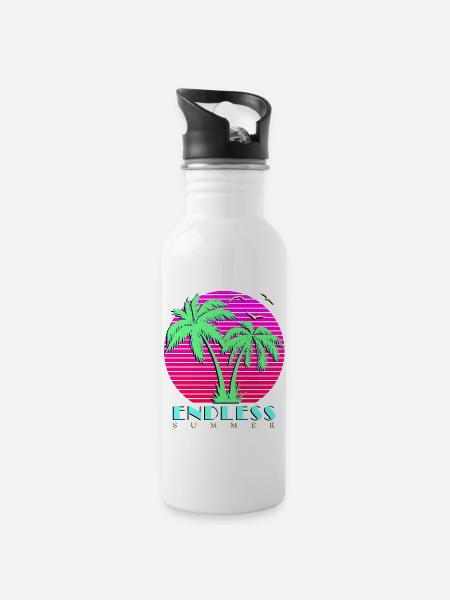 Endloser Sommer - Trinkflasche mit integriertem Trinkhalm - Weiß