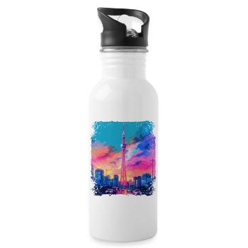 Aesthetic Japanese Skytree Tokyo Vaporwave Sight - Water bottle with straw - white - Right