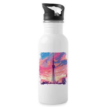 Vaporwave Ästhetischer Skytree Tokyo Japanischer Anblick - Trinkflasche mit integriertem Trinkhalm - Weiß - Rechts